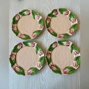 Anthropologie Foster Icon Stoneware 9 in  Dessert Plates Floral Tulip Set of 4